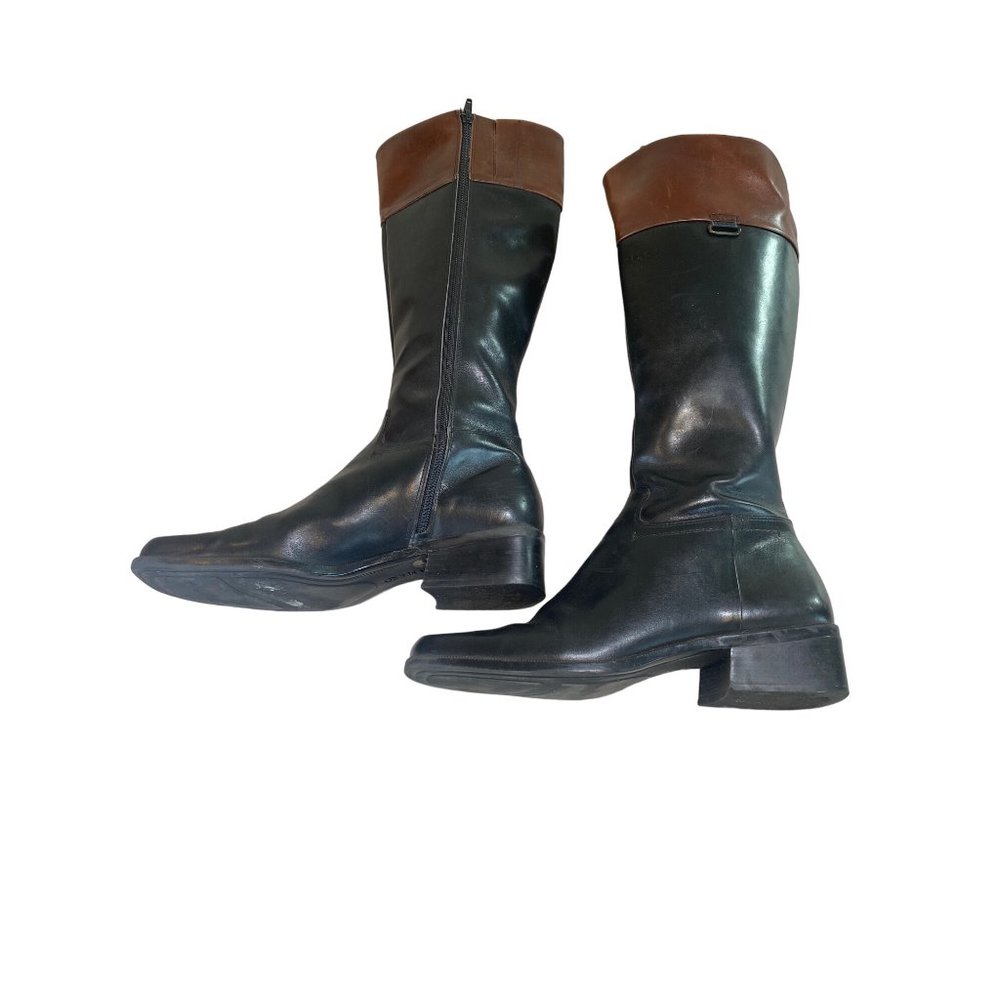 Enzo Angiolini W 9.5 Leather Black Brown Knee High Riding Boots Square Toes - Picture 6 of 12